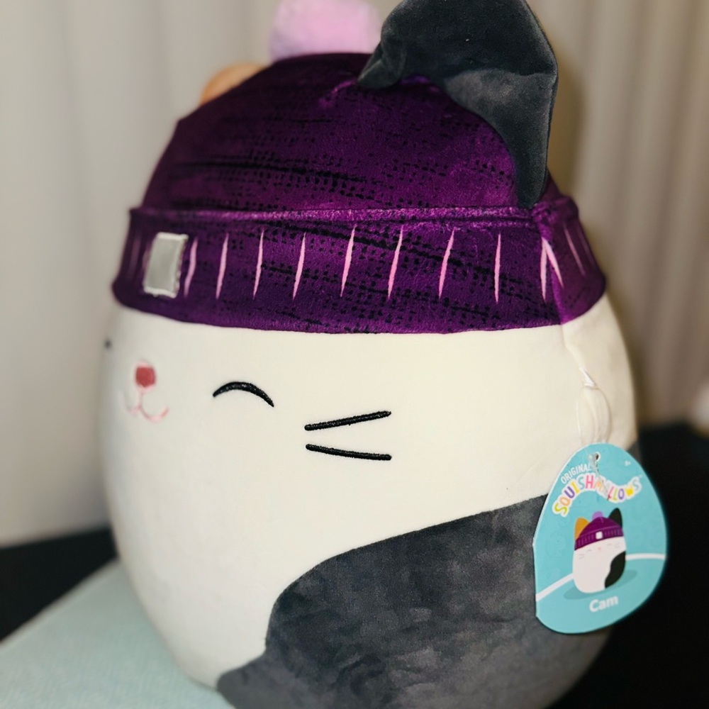 Squishmallows Original 14” Cam the Calico Cat with Purple Hat NWT